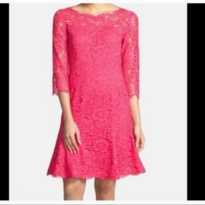 Eliza J pink eyelet lace fit and midi flare dress